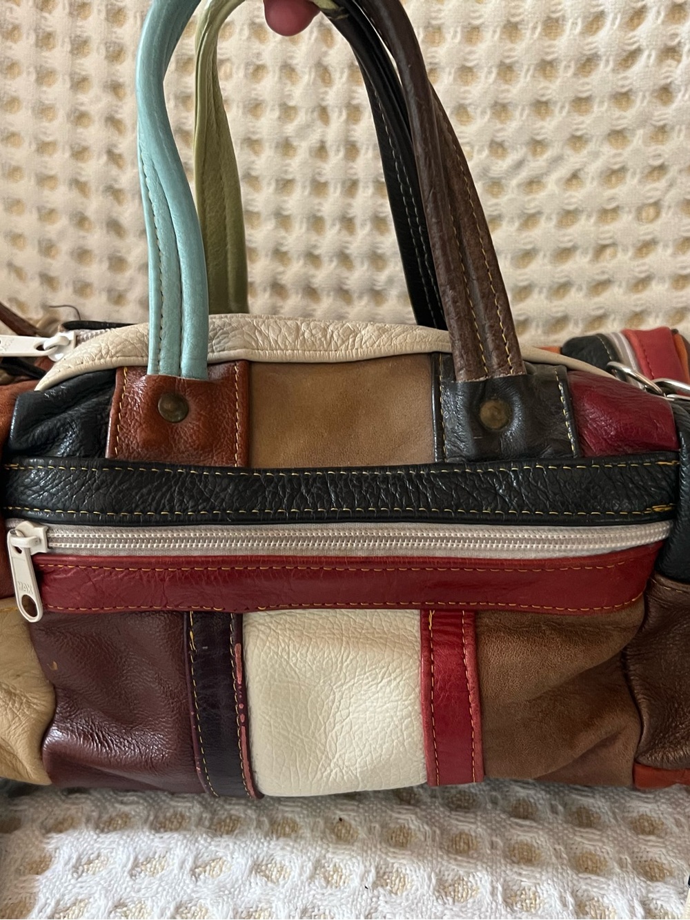 Vintage Patchwork Leather Satchel in Multi-Color Panels